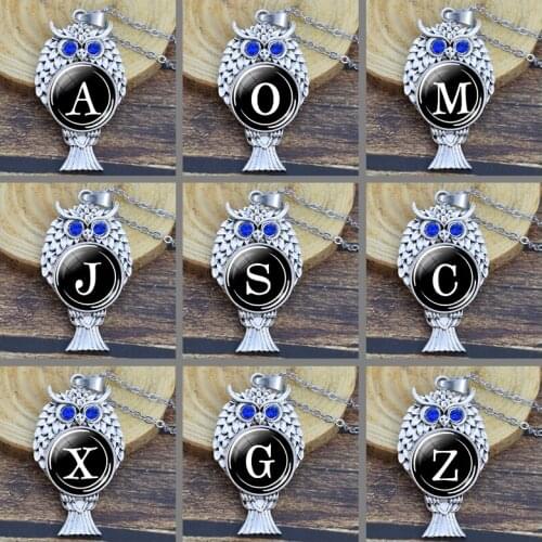 26 Letter A-Z Pendant Necklace Owl Jewelry Initial Necklace Name Necklace 26 Letter Necklace Alphabet Necklace Unisex Jewelry