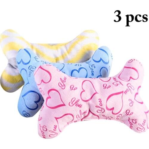 3Pcs/Set Dog Plush Squeaky Toys Creative Lovely Bone Shape Cat Play Toy Dog Teeth Toy Pet Supplies Dog Favors Random Color