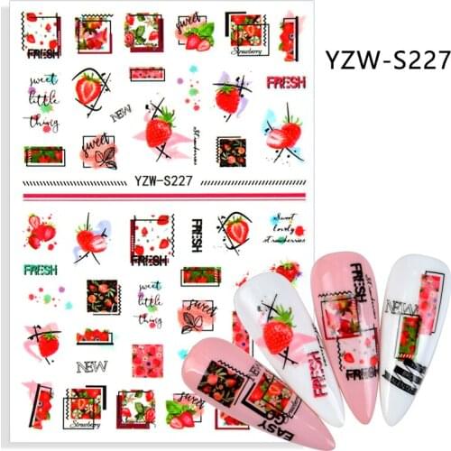 3D Stickers for Nails Self-Adhesive Stickers Fruit Strawberry Line Stripe Design Nail Art Decorations Nail Foil Accessories