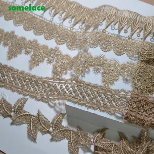 5YDS/LOT 4CM～6.2cm Wedding Dress Fluorescent Lace Applique Gold Thread Wavy-type Venice Lace Accessories Trim 1227SOMELACE