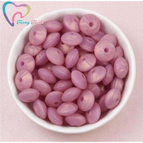 Teeny Teeth 50PCS Metallic Rose Red Lentil Silicone 12 MM Loose Beads Baby Teething Chewing Dental Nursing Beads For DIY Jewelry