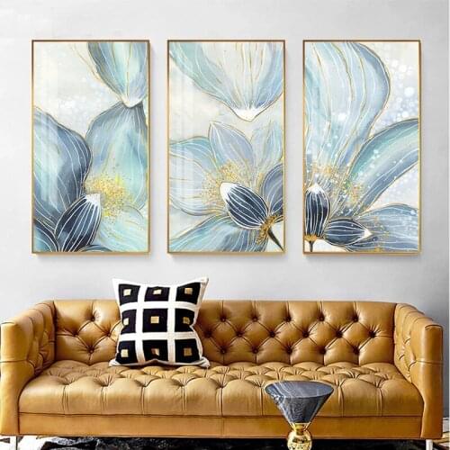 Abstract Blue White Phnom Penh Flower Oil Painting Lotus Plant Nordic Flower Poster Art Living Room Home Decoration Painting