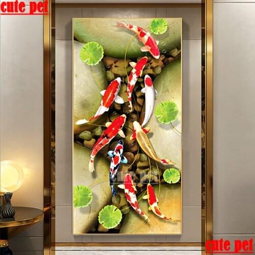 Large 5d Diamond Painting Fish koi Full Drill Square Diamond Embroidery Rhinestones Pictures Diamond Mosaic Sale Home Wall Decor