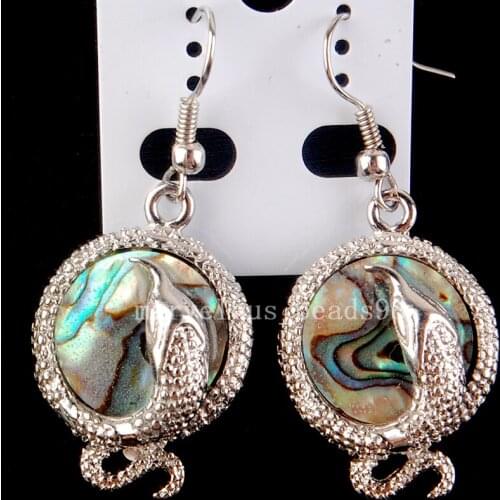 Free shipping Fashion Jewelry 20x28mm New Zealand Ablong Shell Snake Round Art Dangle Earring MC4241
