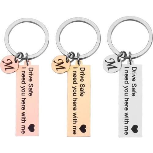 Keychain key ring valentines day key chain Custom A-Z 26 Initials Letter Engrave Drive Safe I need you here with me car key