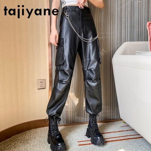 Tajiyane Cargo Pants Women Genuine Leather Pants Woman Real Cowhide Trousers Womens Cloth Full Length Trousers Ropa Mujer TN1218