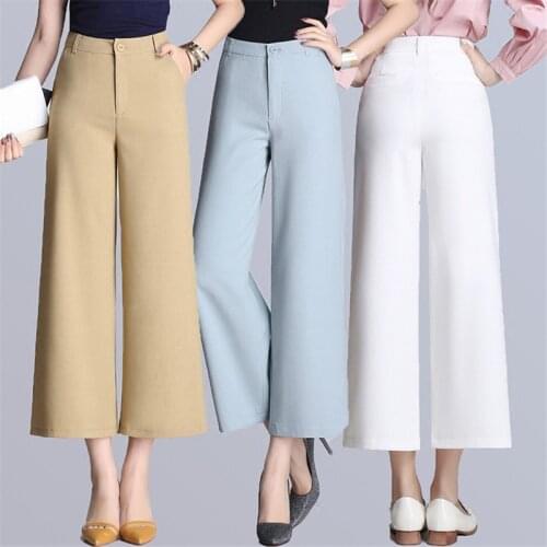 2021 New Thin Lady Casual Nine-point Straight PantsSolid Color Women Summer Pants High Waist Wide Leg Pants