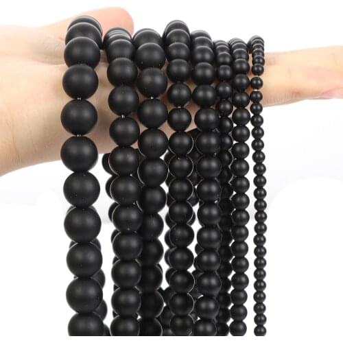 Matte Blackstone Natural Stone Beads Round Loose Spacer Beads For Jewelry Making DIY Bracelets Earring Accessories 4/6/8/10/12mm