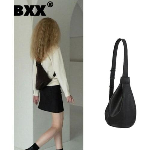 [BXX] Women New Cool Crossbody Chest Bag Simple Art Bucket Bag PU Leather All-match Shoulder Bag Fashion Trending 2021 GF0040