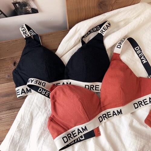 Wriufred Letter straps bralette without steel ring triangle cup lingerie breathable thin cotton gather bra sexy