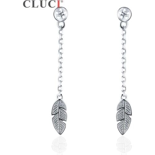 CLUCI Silver Leaf Stud Earrings for Women Engagement 925 Sterling Silver Pearl Earring Mounting Jewelry Silver Earrings SE103SB