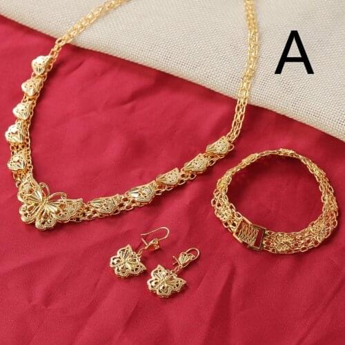 Ethiopian Necklace Earrings Bracelet Gold Color Filled Wedding Bridal African Arab India Brazil Israel Nigeria