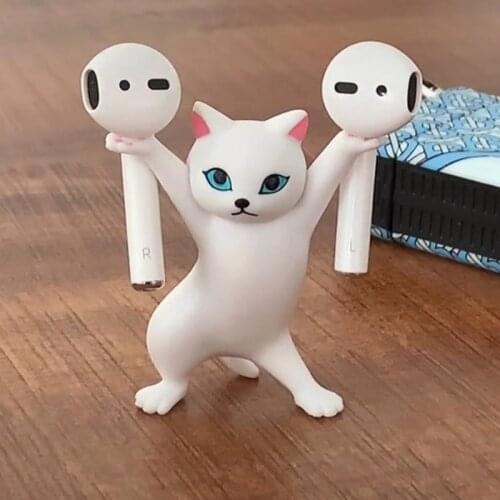 Animal Figure Dancing Cat Earphone Stand For AirPods Headset Bluetoot INS Penholder Desktop Display Stand Cute home Decoration
