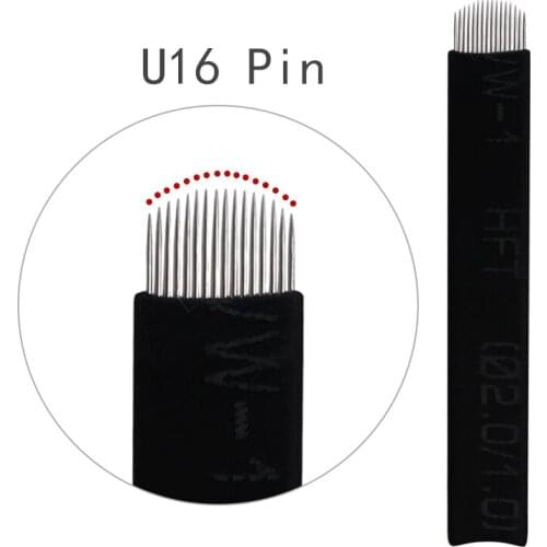Black Nano 16U Sharp Eyebrow Tattoo Microblading Needles Permanent Makeup Extremely Thin 0.18MM 3D Embroidery Microblade