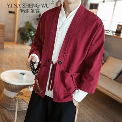 Kimonos Cardigan Men Japanese Fashion Shirt Kimonos Karate Samurai Costumes Haori Loose Jacket Japanese Pajamas Man Jacket Coat