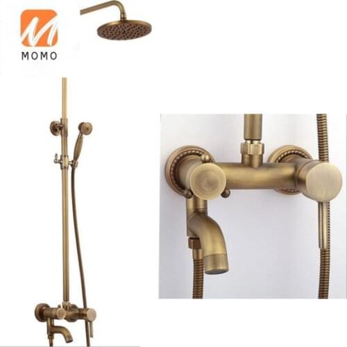 Classic Antique Brass Wall Mounted Bathroom Shower Mixer with Rain Shower