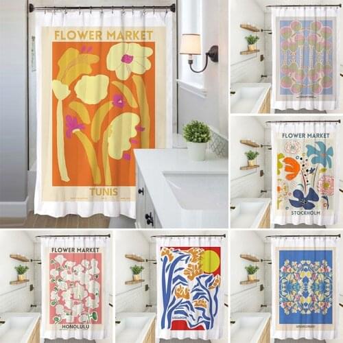 Korean Shower Curtain Ins Flower Bathroom Curtains Waterproof Partition Drapes Toilet Washable Door Screen with Hooks Home Decor