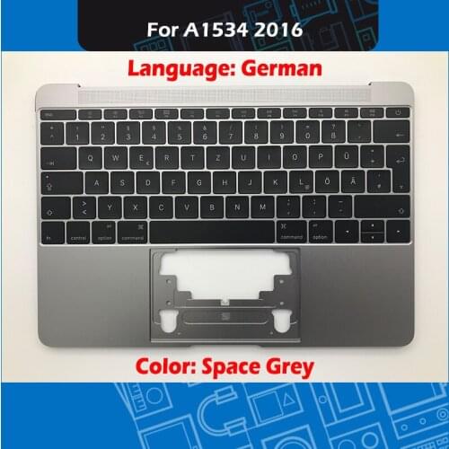 Space Grey A1534 Top Case with German Keyboard and Backlight for Macbook Retina 12" A1534 Topcase Palmrest Early-2016 EMC 2991