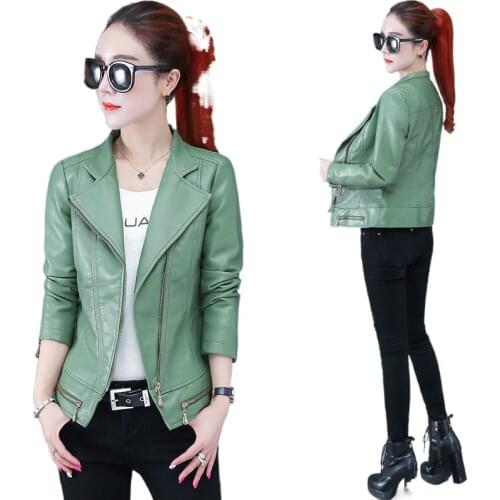 Spring and Autumn New Womens Leather Coat Womens Short Jacket Slim Fit Large Size Top Leather Jacket
