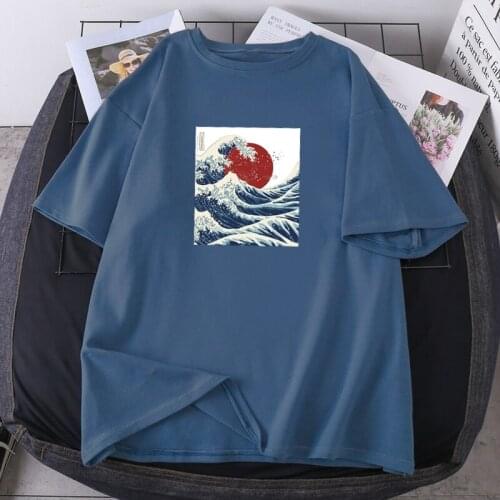 Fashion O-neck Female Summer Tops Tees Waves Cartoon Woman High Quality T-shirts Short Sleeve Lady Clothing Hip Hop Camisetas