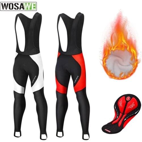 WOSAWE Autumn Winter Men Cycling Pants with Gel Pad Warm Thermal Fleece Windproof Road Bike Bicycle Bib Long Tights with Strap