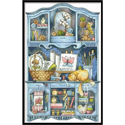 Handmade Cabinet Counted Cross Stitch Patterns Printed Fabric Kits Embroidery Sets 11CT 14CT DIY Needlework Home Decor Paintings