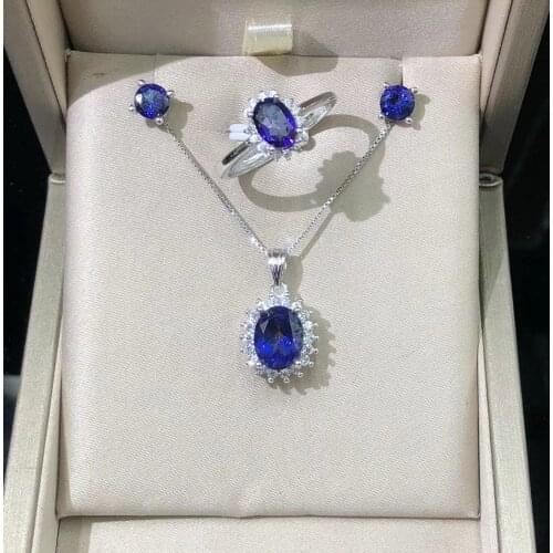 Newest Design Tanzanite Topaz Natural Stone Oval Stand Alone Gemstone Shape Topaz Jewelry Set