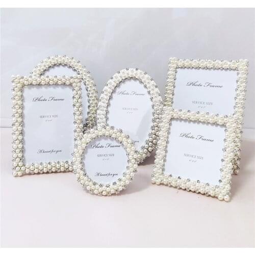 3/4/6/7 inch Desktop Photo Frame White Pearl Creative Wedding Photo Frame Birthday Gift Rhinestone Picture Frame Home Decoration