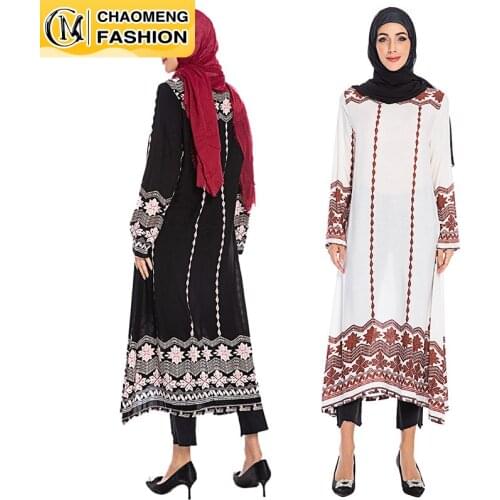 New Arrival Fabric Floral Print Long Sleeve T Shirt Tunic Muslim Fashion Loose Blouse Maxi Turkey Kaftan Dubai Islamic Clothing