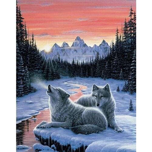 PDMDOG 5d Diamond Painting New Arrivals Wolf Winter Diamond Embroidery Landscape Gift Rhinestones Handmade Home Decor Needlework