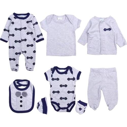 8 Pack Unisex One Piece Pajama Pants Hats Gloves Tops Bibs Bodysuit Newborn Baby Clothes New Born Set