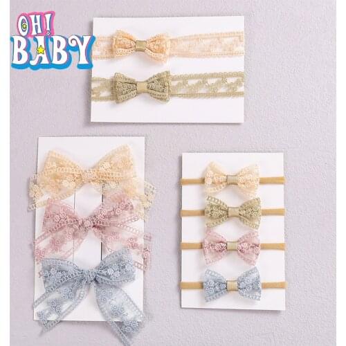 3 Colors Lace Bow Baby Headband for Girl Newborn Elastic Headbands Bowknot Hair Clips Infant Headwear Baby Hair Accessories