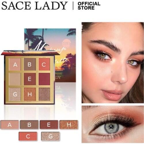 SACE LADY 9 Color Beach Eyeshadow Palette High Gloss Blush 3-in-1 Pearlescent Matte Eye Shadow Waterproof Eye Makeup TSLM2