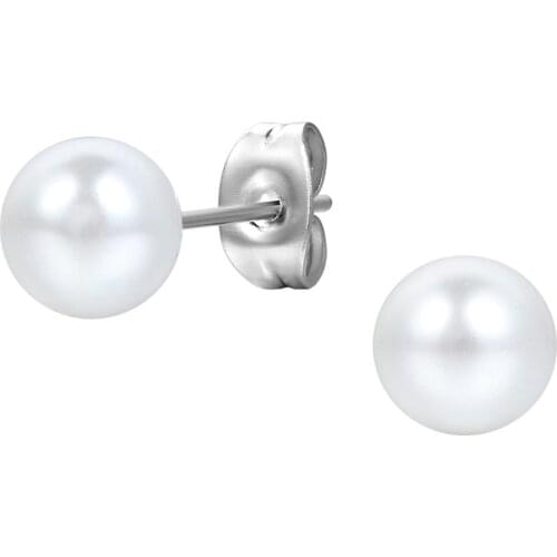BONISKISS 1Pair 4mm 5mm 6mm 7mm 8mm Imitation Pearl Stud Earrings Stainless Steel Hypoallergenic Starter Sets For Women Girls