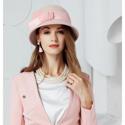 New Arrival Lady Fashion Fedoras Hat Autumn and Winter Casual Wild Pink Wool Hat Female Winter Woolen British Style Cap