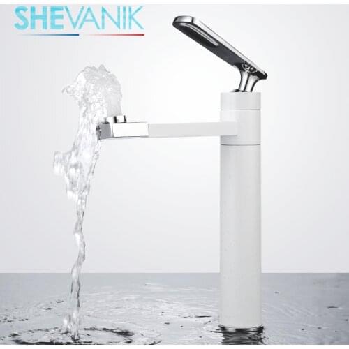 SHEVANIK basin mixer, tall basin mixer with nut, mixer tap countertop, brass faucet mixer tap,water tap for sink,hot and cold water tap,black mixer S6611F