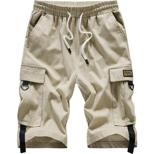 Large Size Shorts Mens Streetwear Black 2021 Summer Cotton Side Pocket Breeches Male Elastic Waist Band Casual Cargo Shorts Men