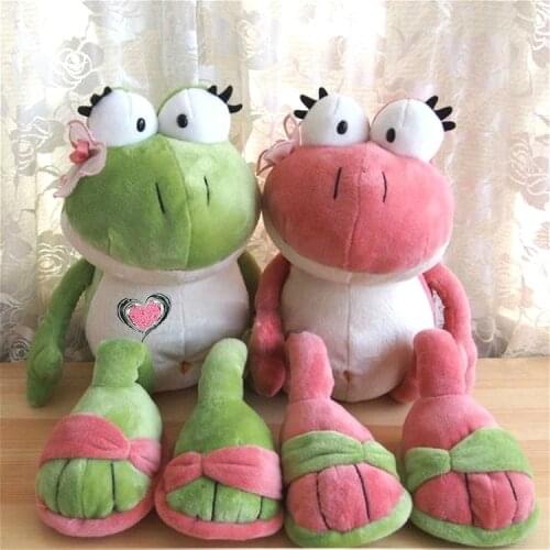 Lovely slippers Frog Plush Toy Soft Cartoon Dressed Frog Stuffed Animal Doll Kids Sleeping Toys Children Birthday Presents