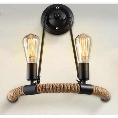 Modern Retro Industrial wind wall light Double head Iron hemp rope Bedside wall lamp Aisle/corridor E27 Living room lights