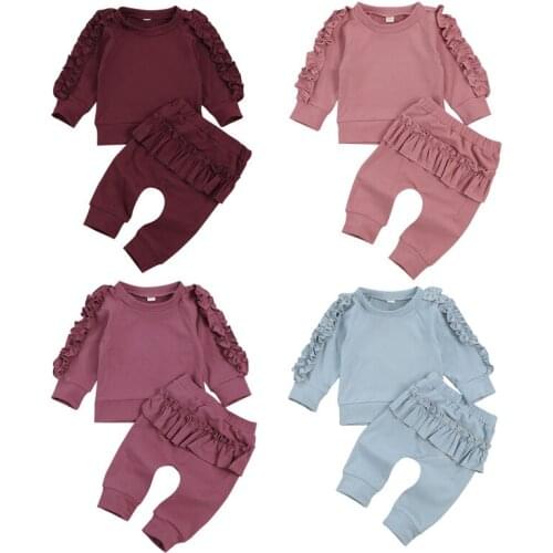 0-24M Autumn Winter Toddler Kids Baby Girls Clothes Long Sleeve Ruffles Sweatshirts Pullover Tops Long Pants Tracksuit Sets