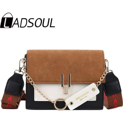 LADSOUL Autumn Winter Matte Contrast Color PU Bag Korean Fashion Trend Purse Simple Messenger Handbags Retro Wide Shoulder Bag