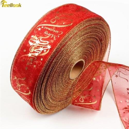 Teellook Christmas decoration red printed ribbon 6.3cmx20m Christmas tree decoration ribbon