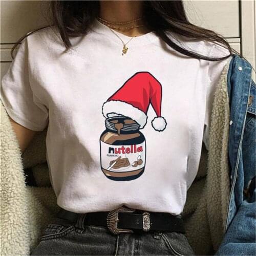 Fashion Summer Woman Tops Harajuku Christmas Nutella Print T Shirt Vintage Women Tshirt White Short Sleeve