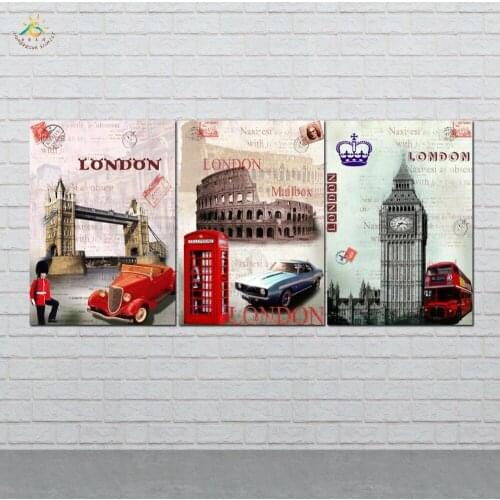Vintage London Street Wall Art HD Prints Canvas Art Painting Modular Picture And Vintag Poster Canvas Painting 3 PIECES
