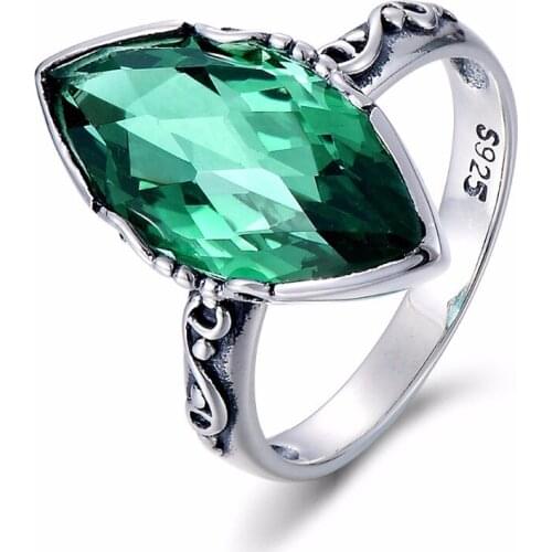 New Fashion Real 925 Stering Silver Natural Green Crystal Vintage Irregular High Quality Silver Ring Fine Jewelry