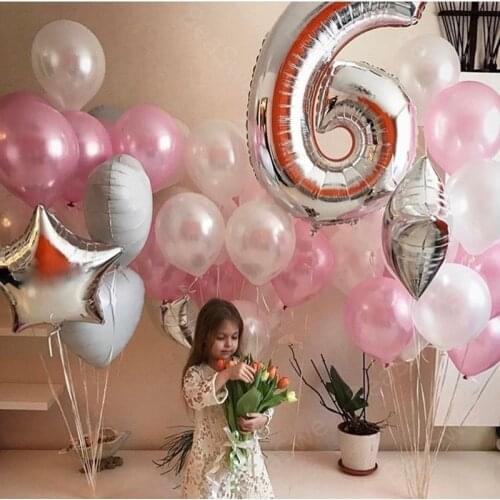 36pcs/lot Large Size 40" sliver Foil 6 Number Balloon with pink latex balls boy girl Birthday Party Decor kids Helium supplies