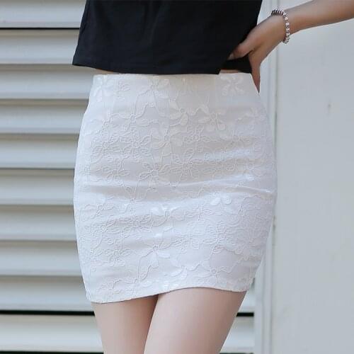 Women Elegant Floral Lace Skirt Summer Autumn Vintage High Waist Pencil Skirts Tight Office Sexy Bodycon Mini Skirt Saias AB367