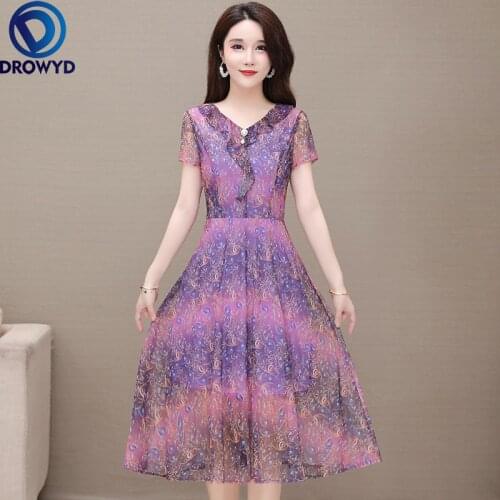 2021 Beach purple Print Midi Dress Women Summer Fashion Short Sleeve V-neck Bodycon Chiffon Dresses Elegant Sexy Party Vestidos