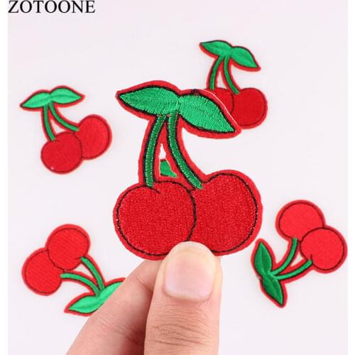 ZOTOONE 10Pc Cherry Patches Sequin Iron On DIY Embroidered Appliques Sew On Stickers for Clothing Dress Bags Fruit Motif Patch F