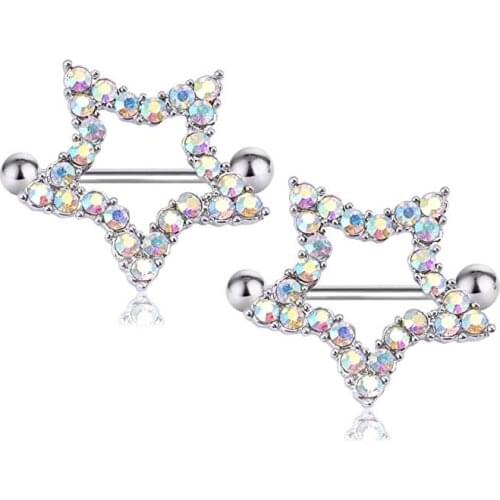 1Pair Hot Sale Stainless Steel Fashion Nipple Rings Jewelry Trendy Dream Star Nipple Barbell Piercing Ring Body Piercing Jewelry